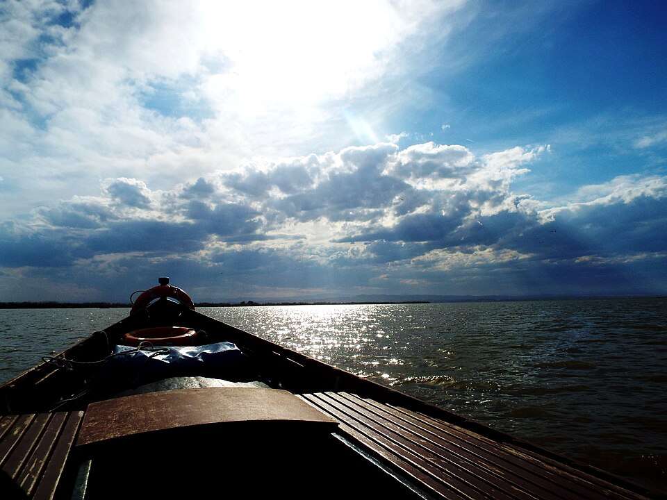 On the water in a boat on the Albufera lagoon